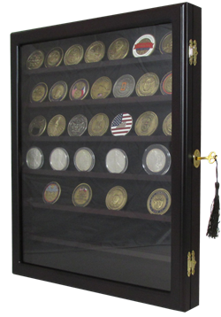 Locking Coin and Challenge Coin Cabinet with 7 Shelves and Lock