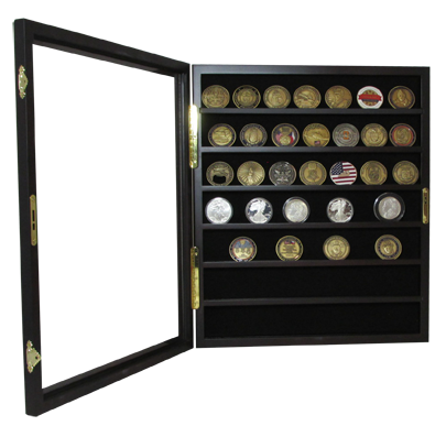 Locking Coin and Challenge Coin Cabinet with 7 Shelves and Lock