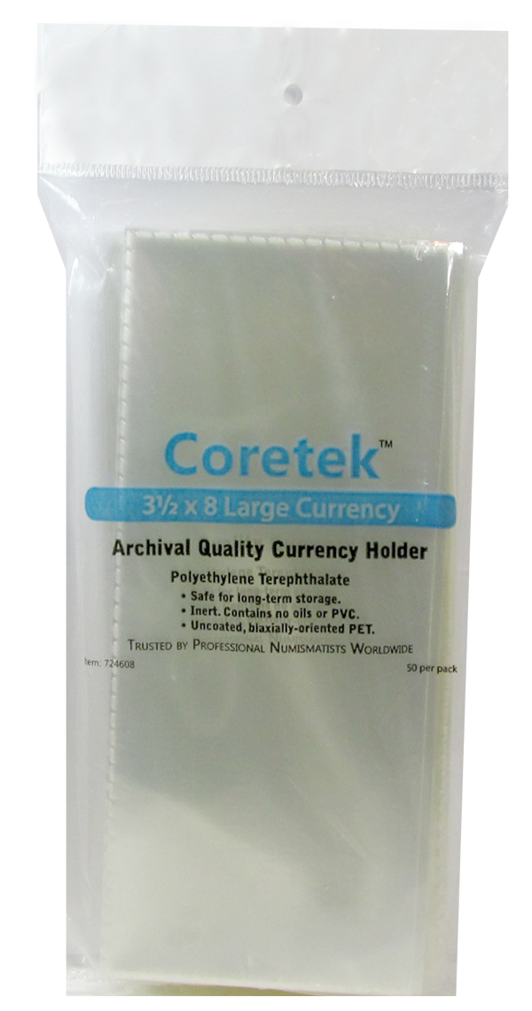 Coretek Large Currency Sleeve 8 x 3 1/2- 50 pack