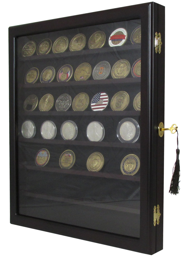 Locking Coin and Challenge Coin Cabinet with 7 Shelves and Lock