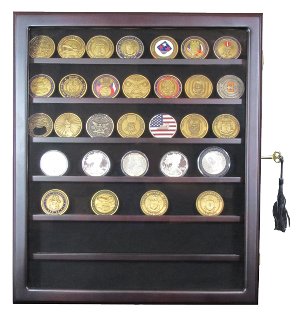 Locking Coin and Challenge Coin Cabinet with 7 Shelves and Lock