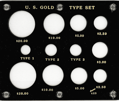 Gold Type Set Lib. 20, 10, 5, 3, 2.50, Type I,II,III